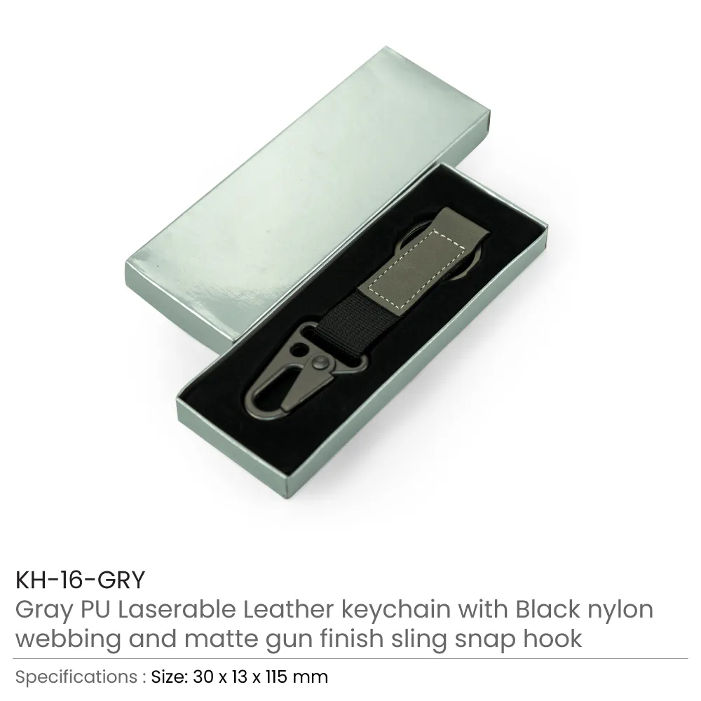Laserable PU Leather Keychains with Sling Snap Hook