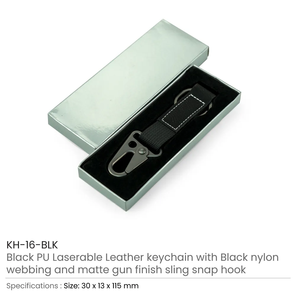 Laserable PU Leather Keychains with Sling Snap Hook
