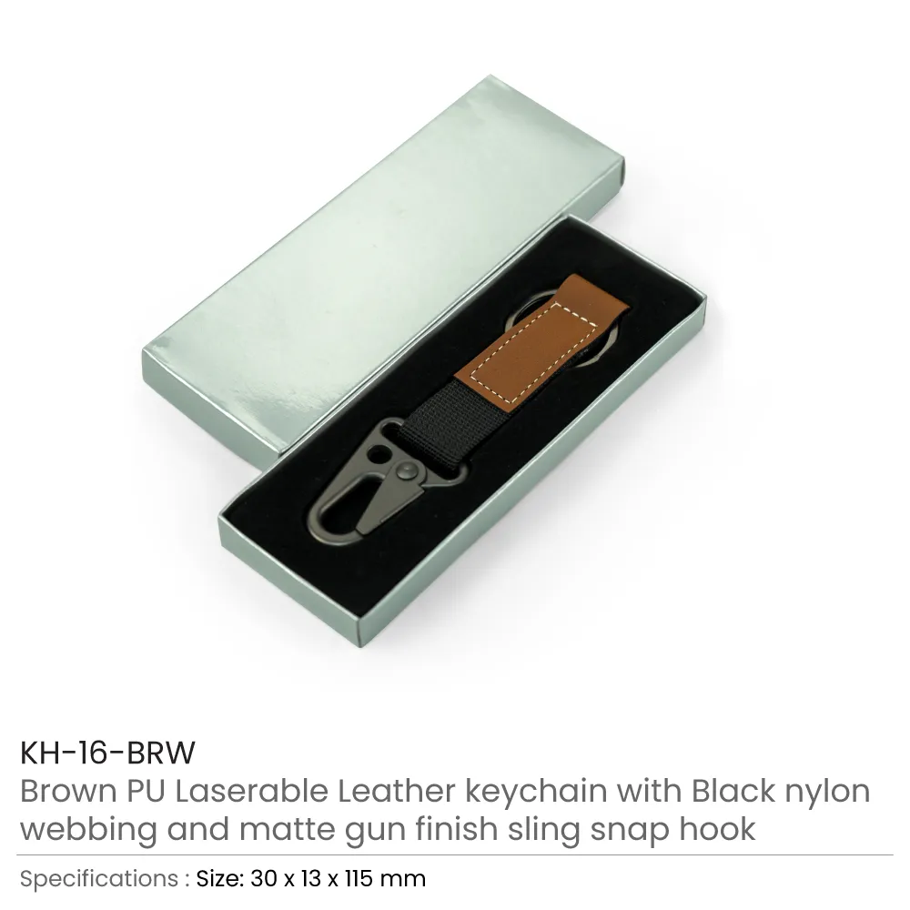 Laserable PU Leather Keychains with Sling Snap Hook