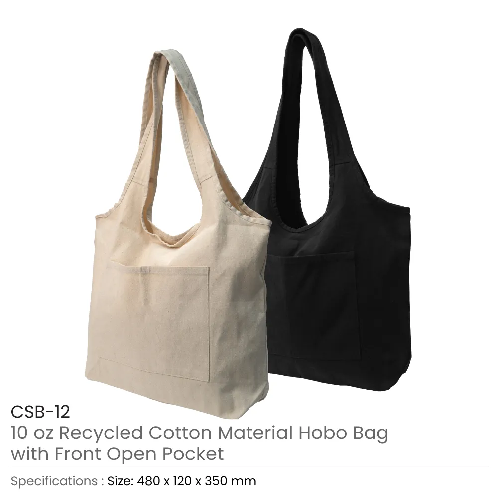 Cotton Hobo Bags with Front Pocket, 10 oz (340 GSM)