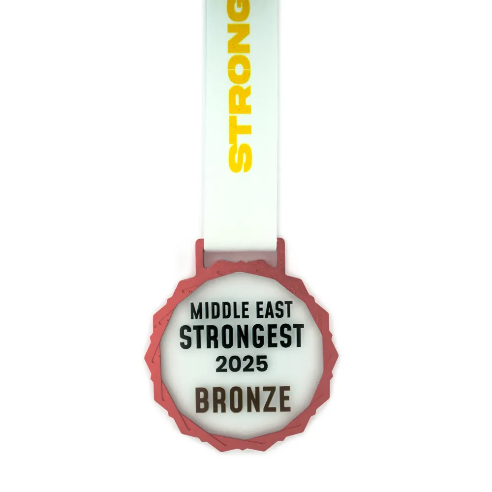 Glass Medals with Metal Frame and 3cm White Ribbon