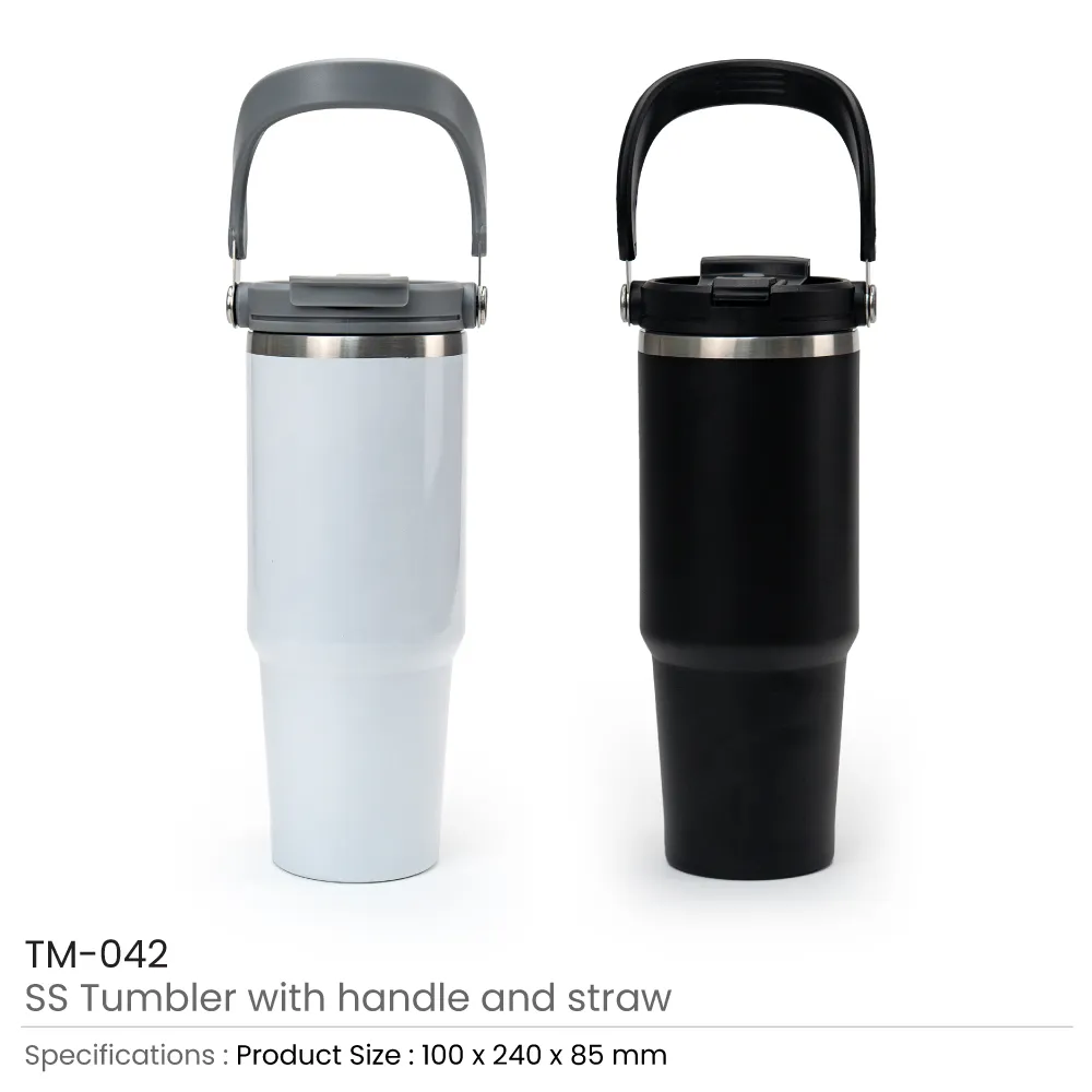 Tumbler with Handle and Straw SS Double Wall 900ml