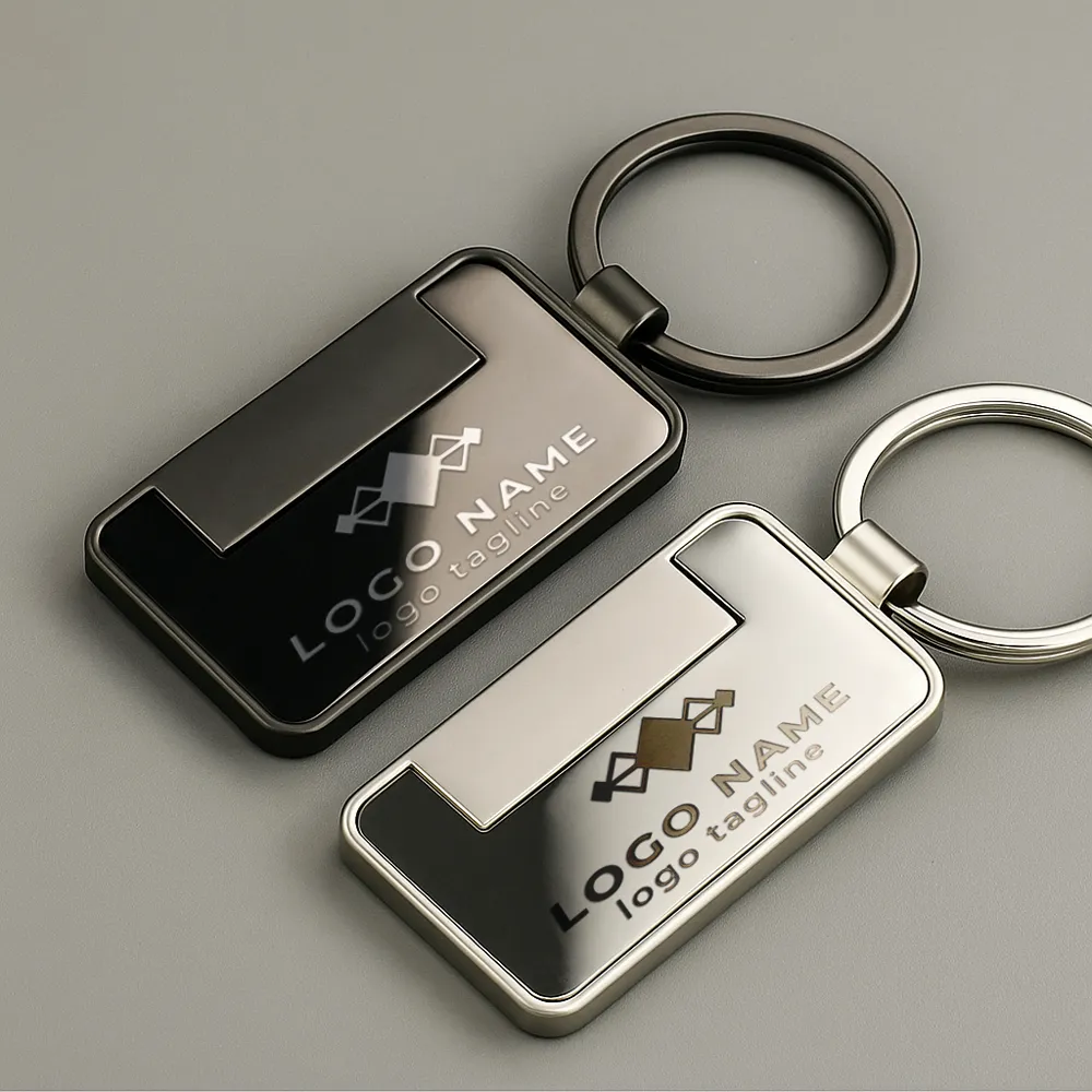 Metal Keychain Rectangle Gun Metal Matte Finish Plate