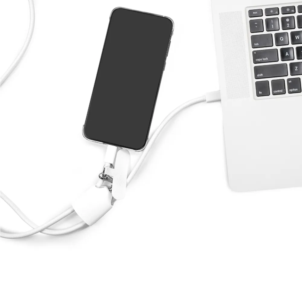 4 in 1 Lanyard Charging Cable 60W, 120cm Long with Hook for ID Card and Phone Pad