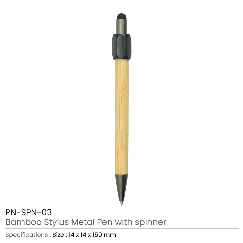 Bamboo and Metal Stylus Pens with Spinner (Blue Ink)