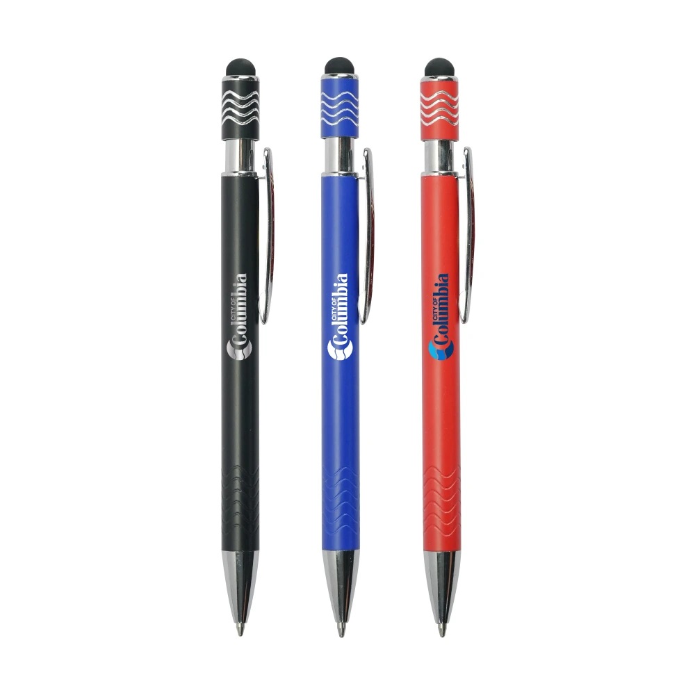 Stylus Metal Pens with Wave Design Top Spinner – Push Button (Blue Ink)