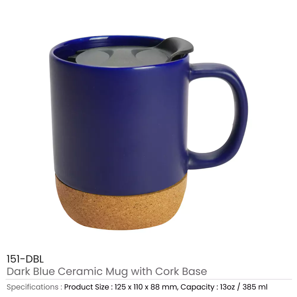 Ceramic Mugs with Lid and Cork Base 385 ml