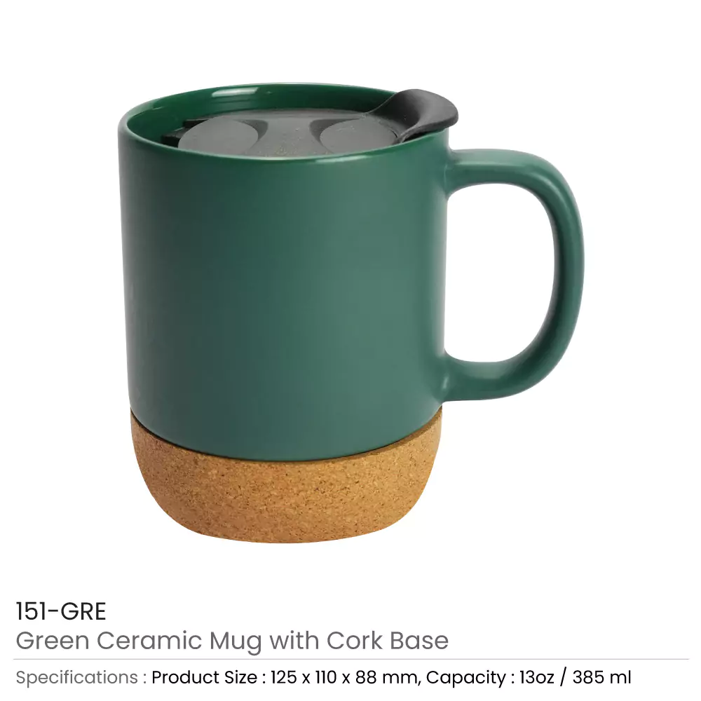 Ceramic Mugs with Lid and Cork Base 385 ml