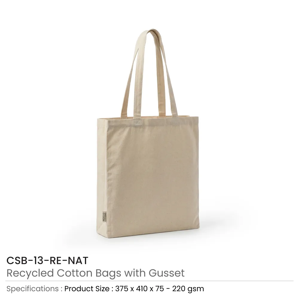Recycled Cotton Tote Bags with Gusset 220 GSM