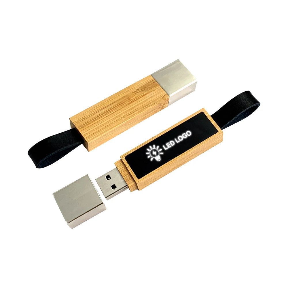 Bamboo LED Logo USB with Strap 64GB V. 3.0