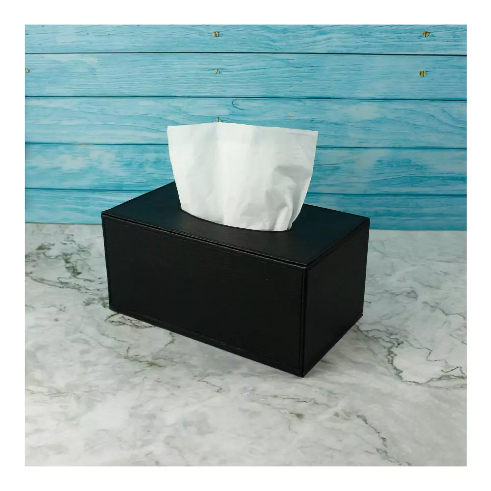 Tissue Box in PU Leather Material Black Color