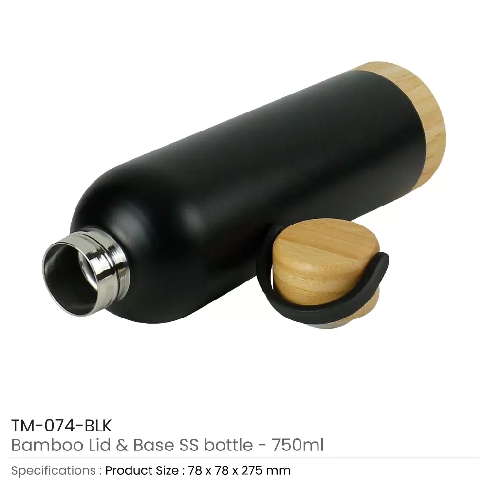 Double Wall SS Bottles with Bamboo Base &amp; Lid 750 ml