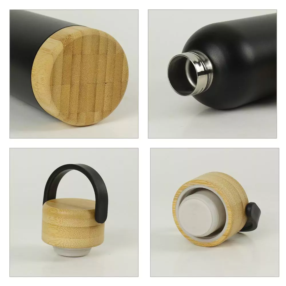 Double Wall SS Bottles with Bamboo Base &amp; Lid 750 ml