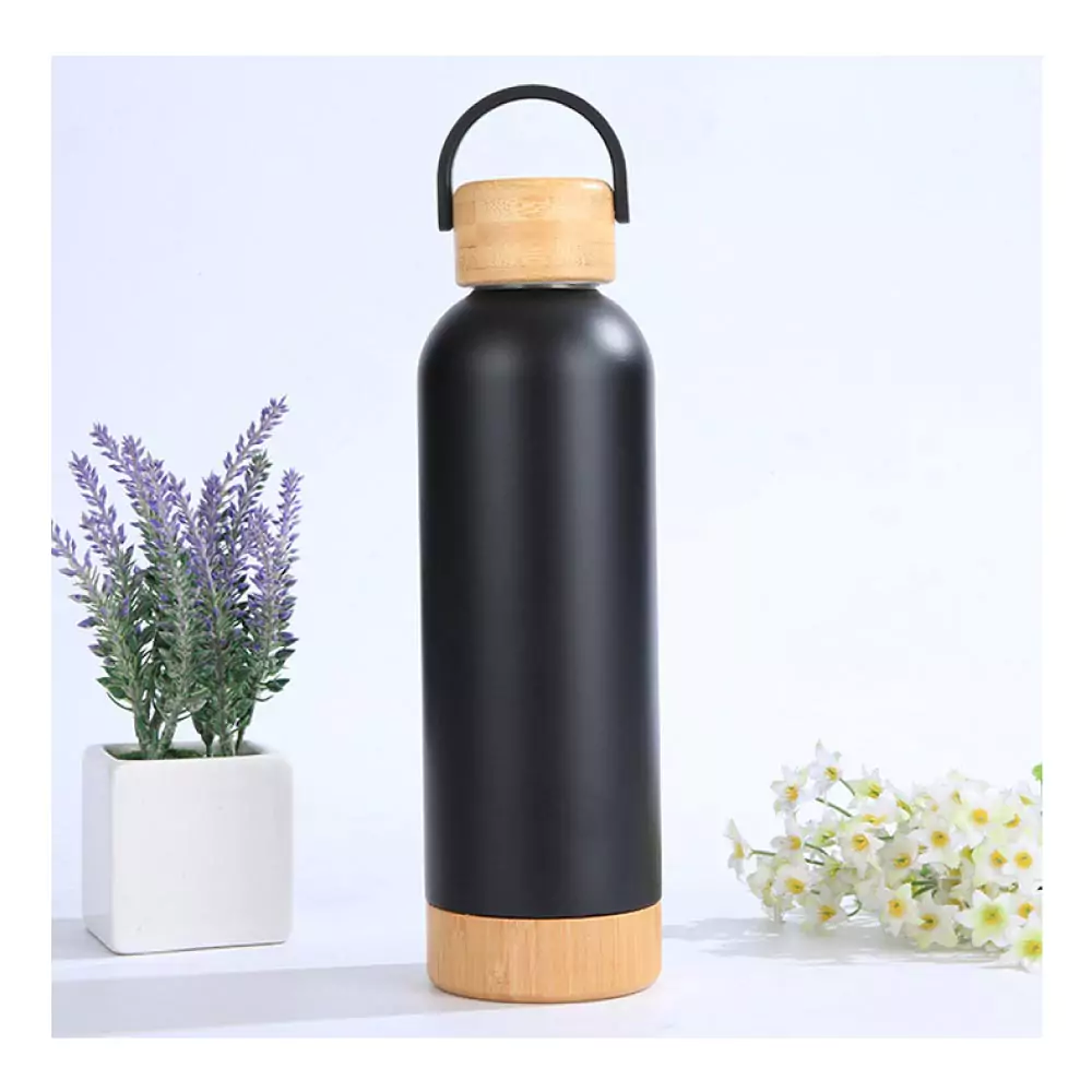 Double Wall SS Bottles with Bamboo Base &amp; Lid 750 ml