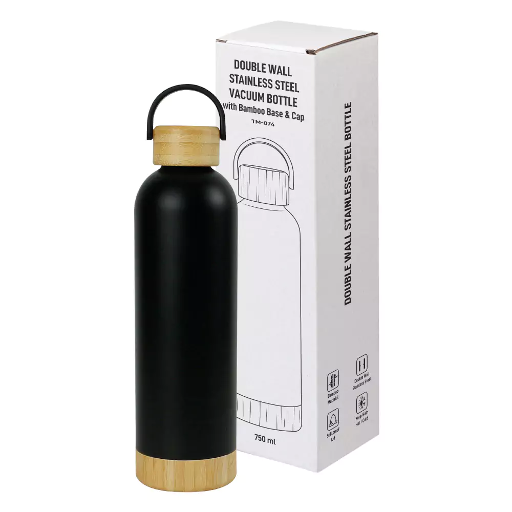 Double Wall SS Bottles with Bamboo Base &amp; Lid 750 ml