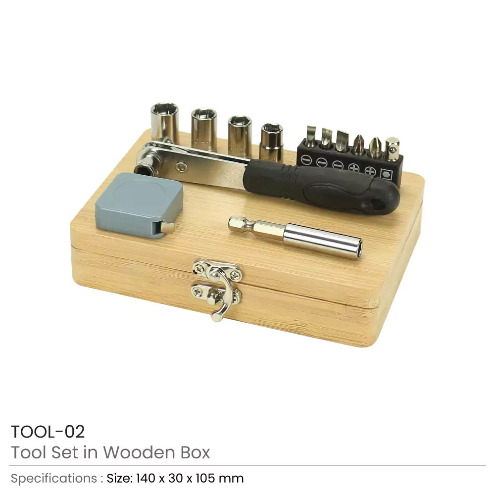 Tool Kit in Bamboo Box with Silver Lock