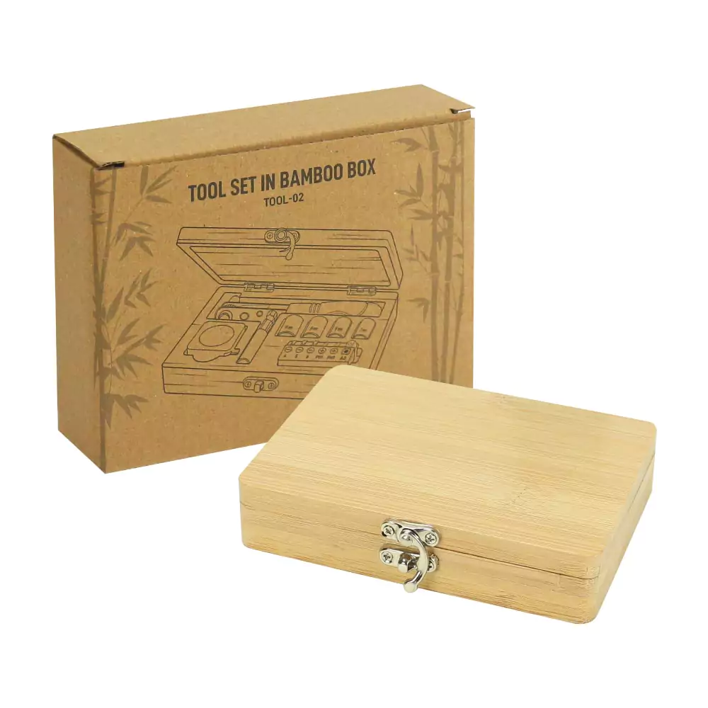 Tool Kit in Bamboo Box with Silver Lock
