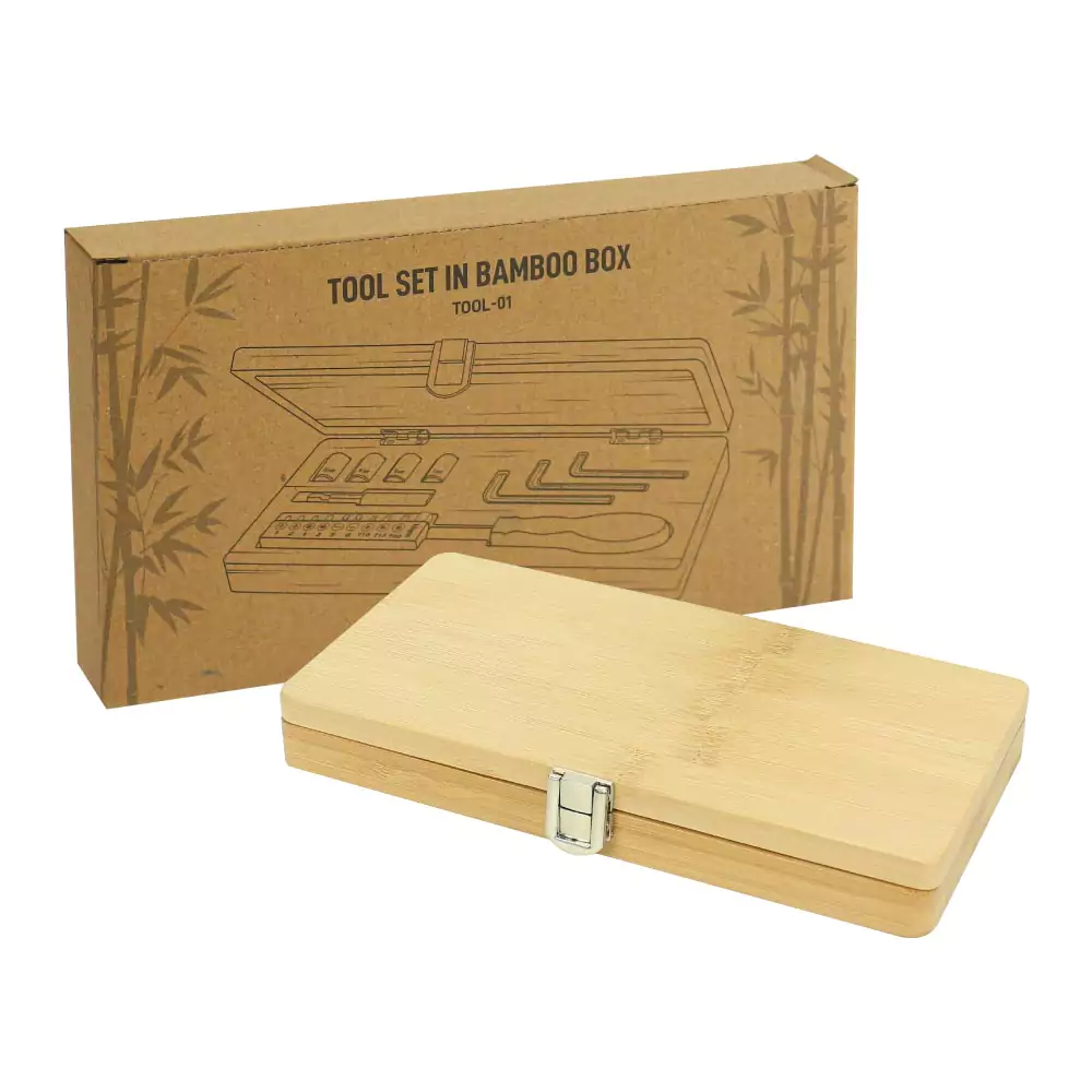 Tool Set in Bamboo Box with Silver Lock