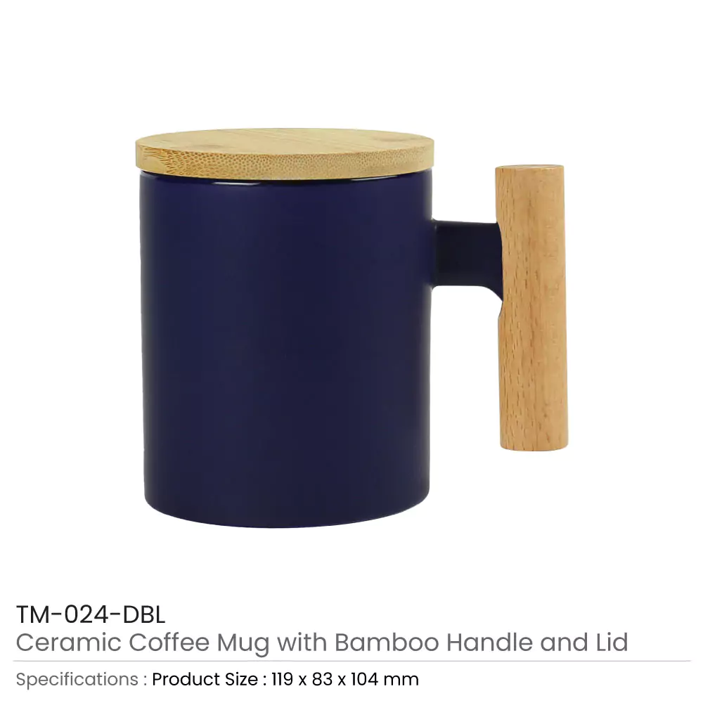 Ceramic Coffee Mugs with Bamboo Handle and Lid 380ml
