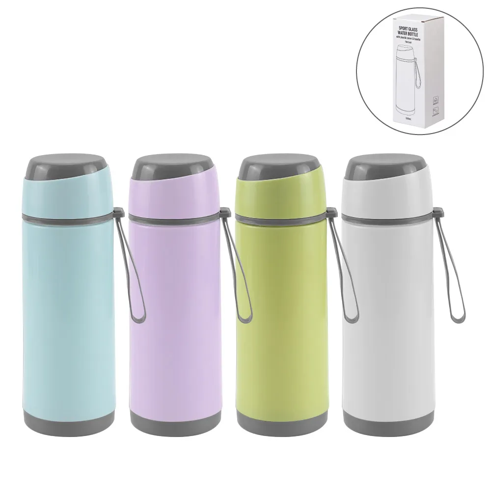Sports Glass Bottles 500ml Twist off Lid and Carry Handle