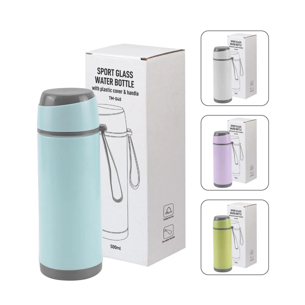 Sports Glass Bottles 500ml Twist off Lid and Carry Handle