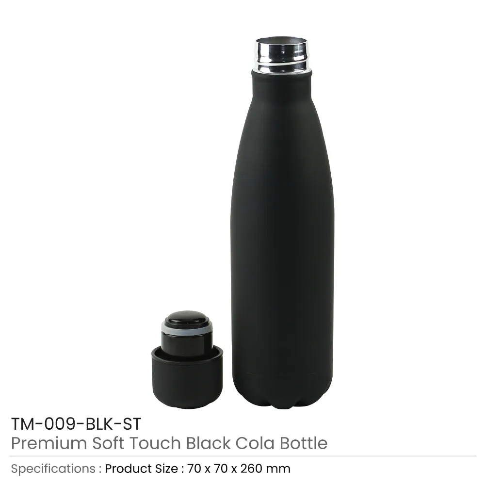 Premium Soft Touch Matt Cola Bottles in Stainless Steel 500ml