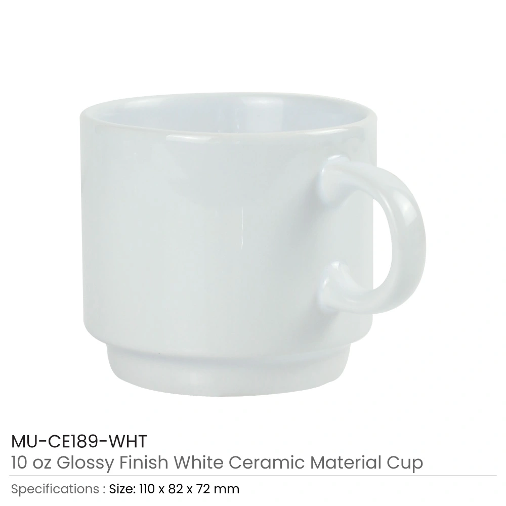 Ceramic Cups 10 Oz Glossy Finish White Color