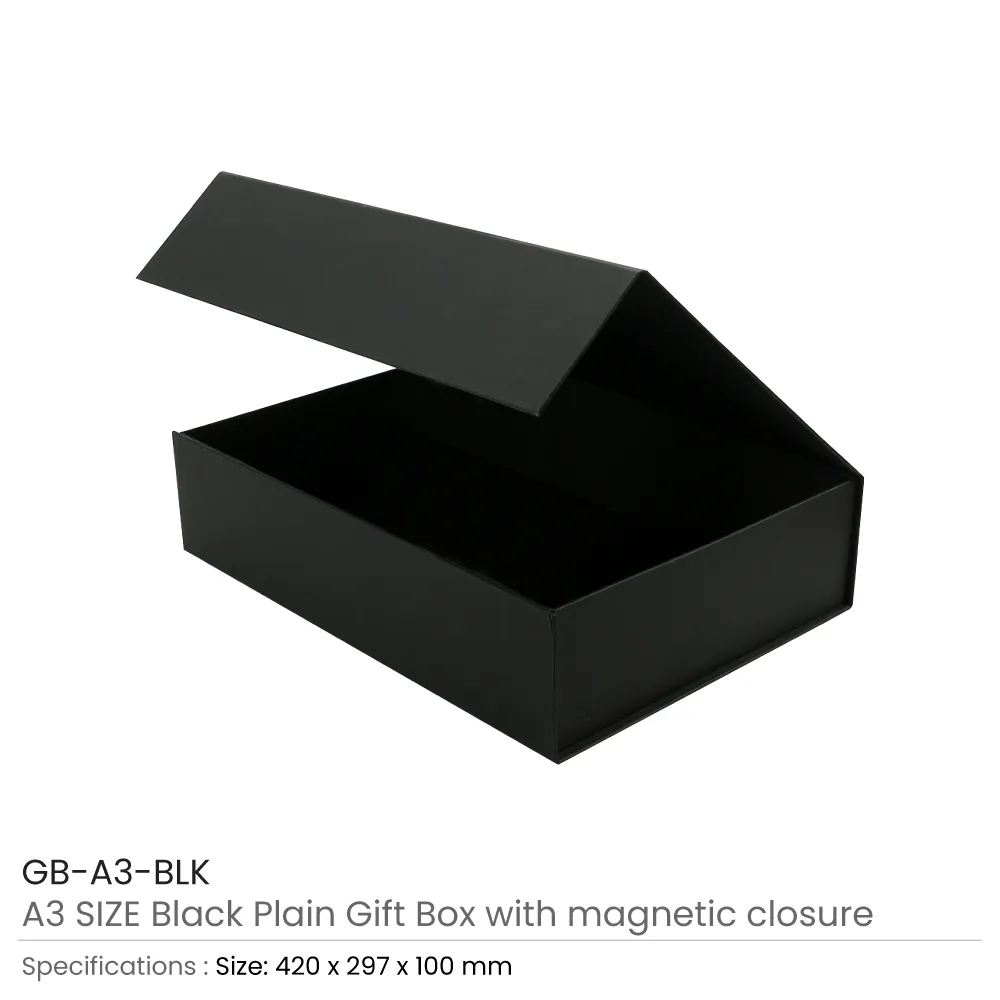 Black Plain Gift Box A3 Size with Magnetic Closure