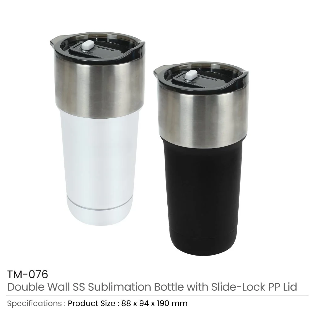 Double Wall SS Tumblers with Slide-Lock PP Lid 591ml