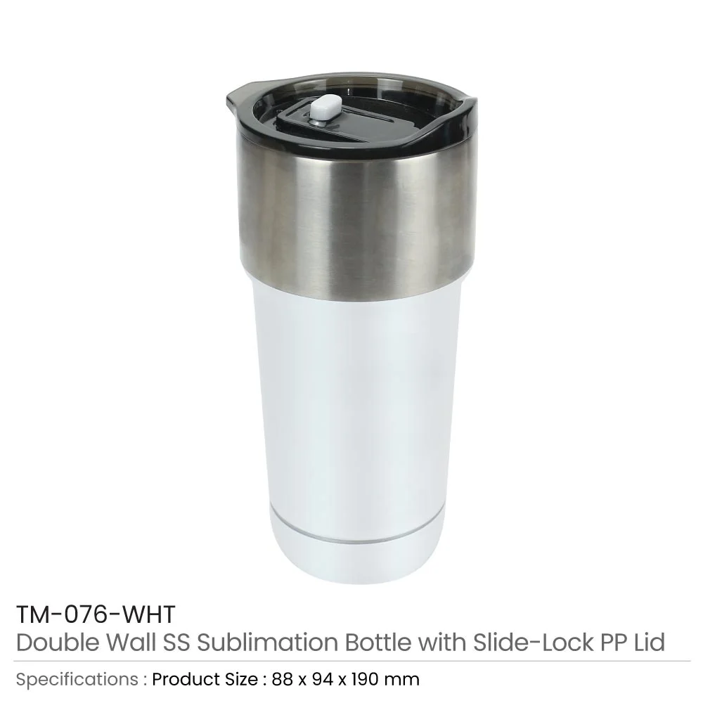 Double Wall SS Tumblers with Slide-Lock PP Lid 591ml