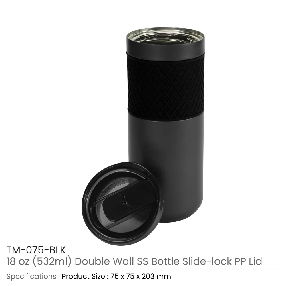 Double Wall SS Bottles Slide-Lock PP Lid 532ml