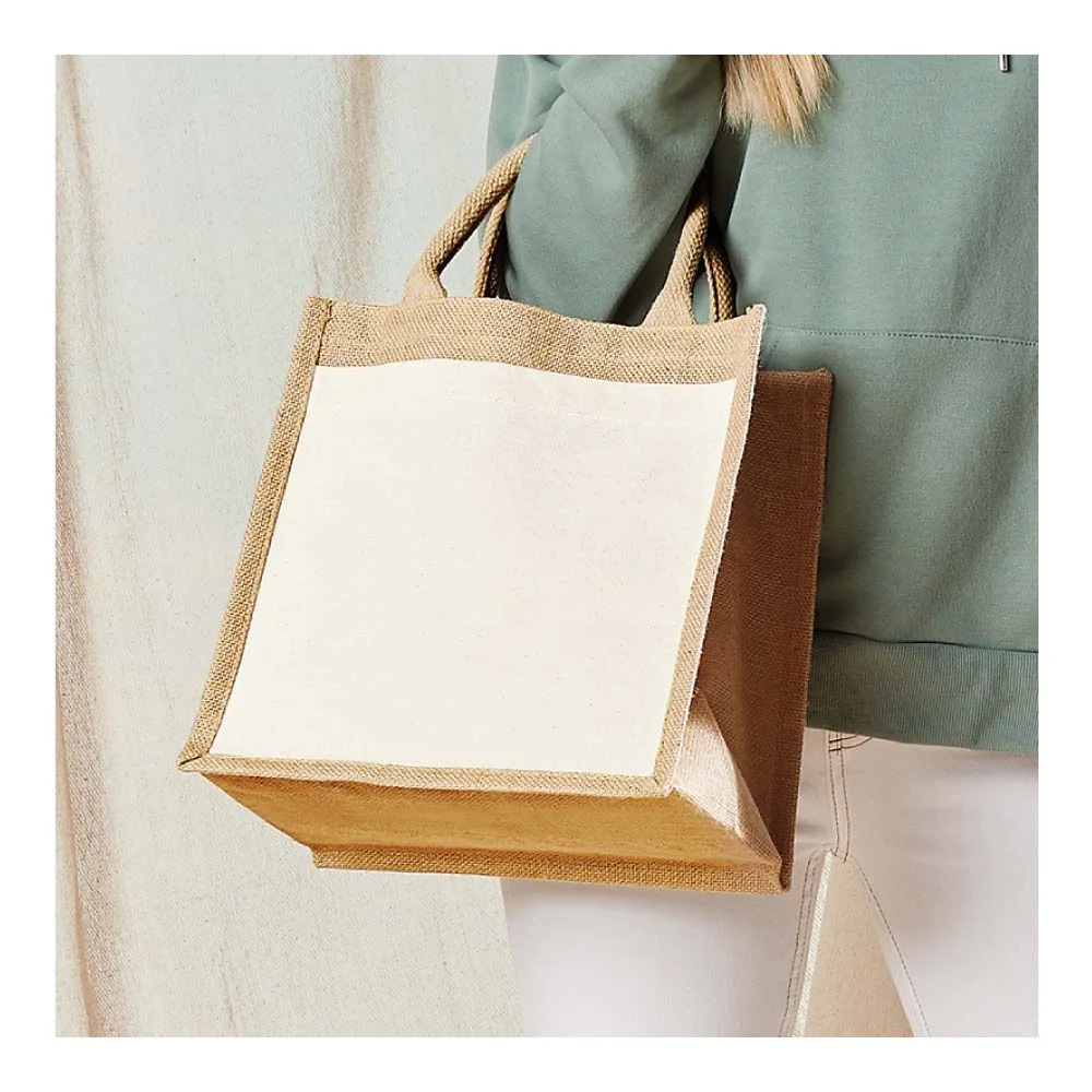Eco-Friendly Jute Bags with Front Cotton Pocket & Button Closure
