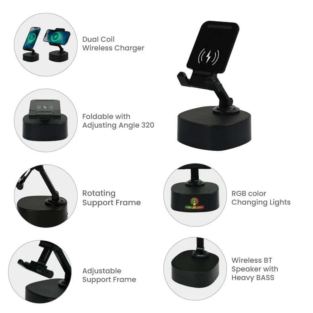 Wireless Fast Charger 15W with BT Speaker and RGB LED Logo