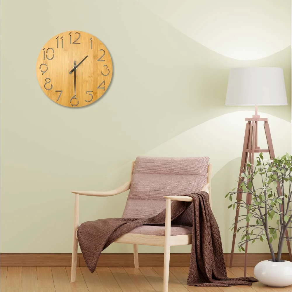 Round Bamboo Wall Clock, 28 cm Dia, Type Analog