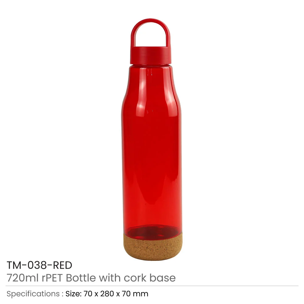 rPET Bottles with Cork Base, Twist-off Lid, Handle 720ml