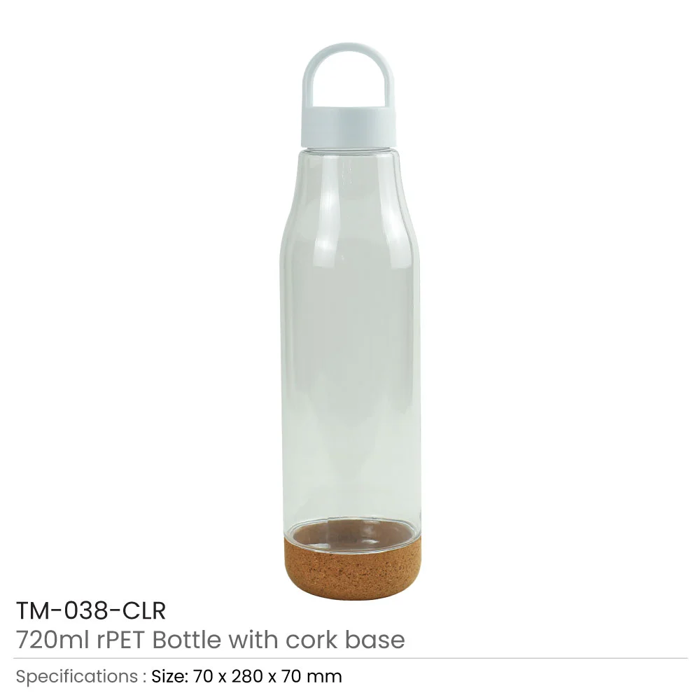 rPET Bottles with Cork Base, Twist-off Lid, Handle 720ml