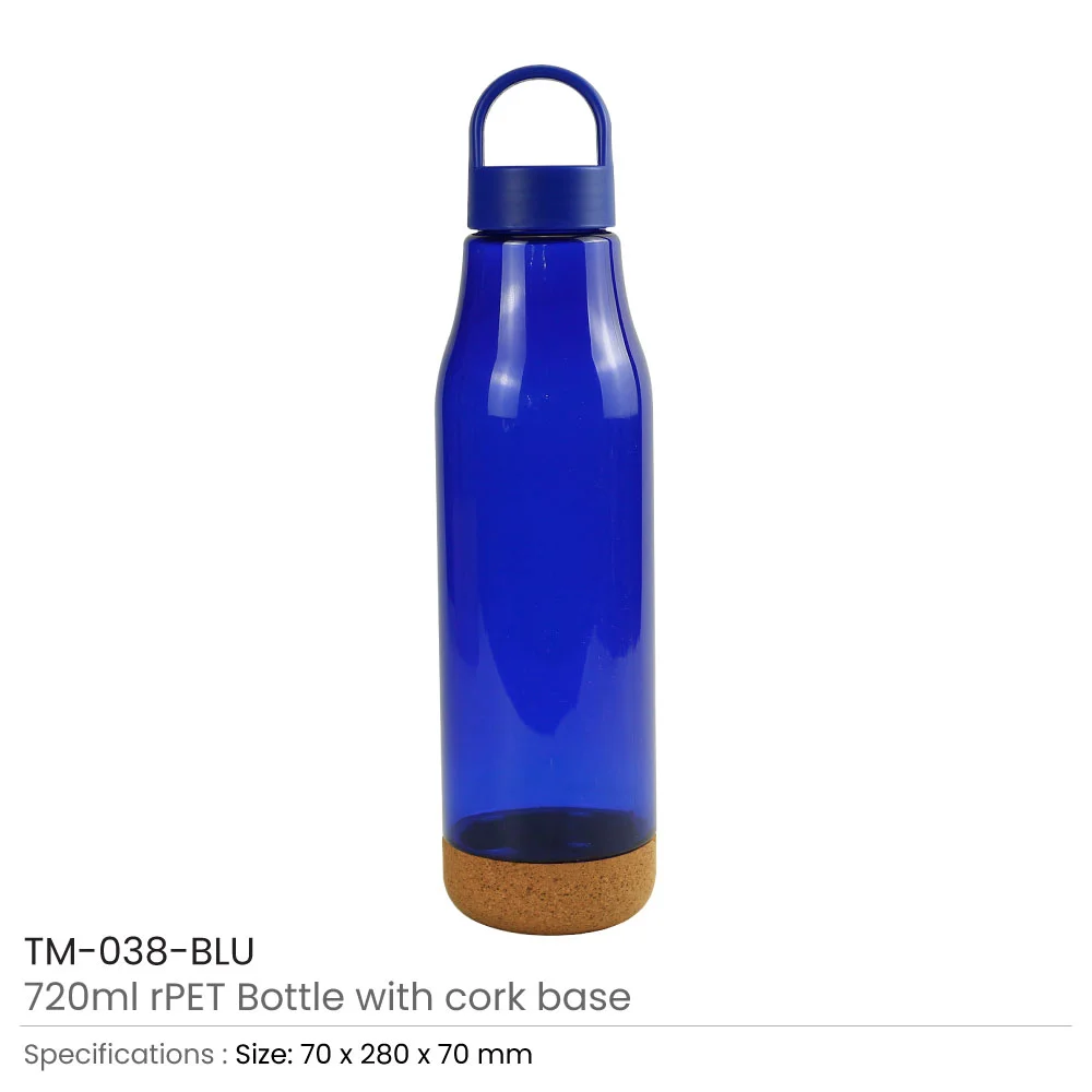 rPET Bottles with Cork Base, Twist-off Lid, Handle 720ml