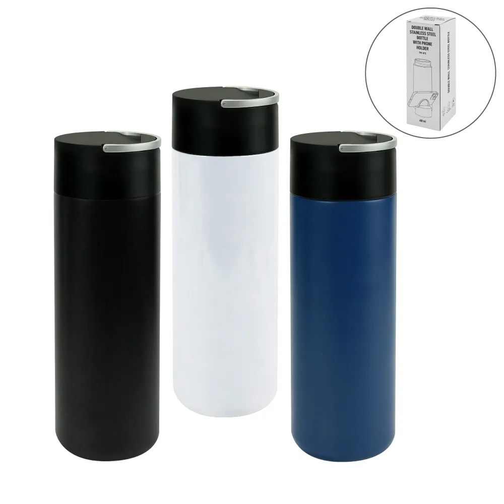 Double Wall SS Bottle, Twist-off Lid with Phone Holder 600 ml