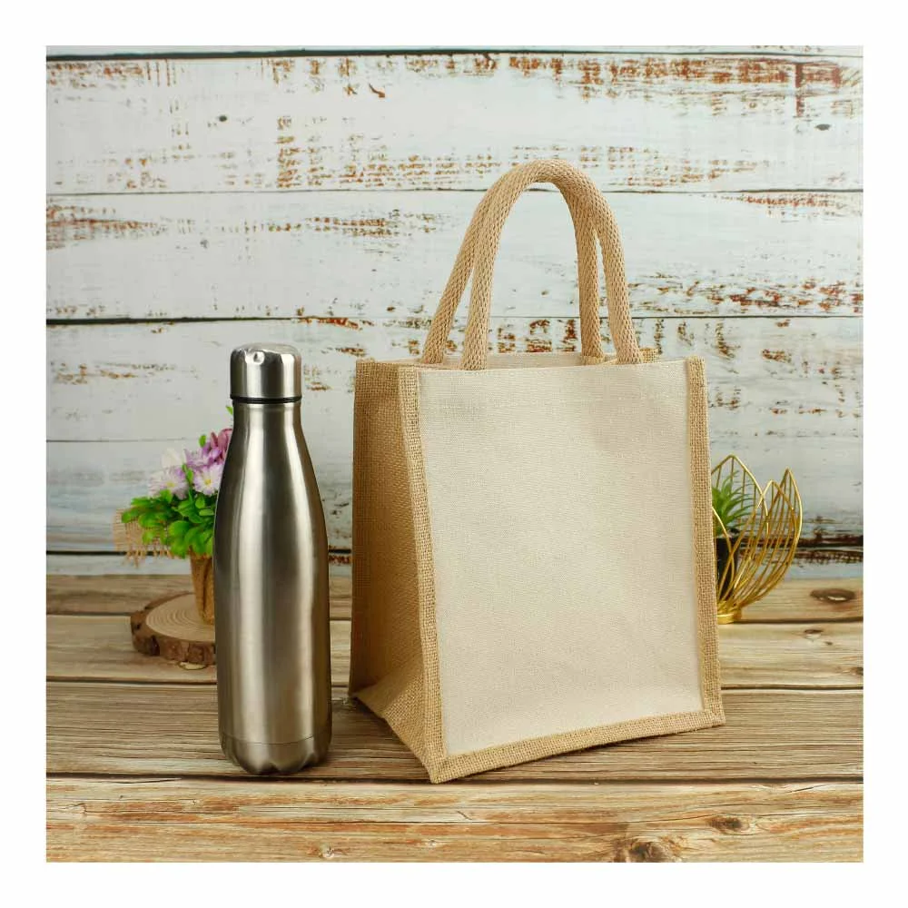 Laminated Cotton Bags with Natural Jute Gusset 10 Oz