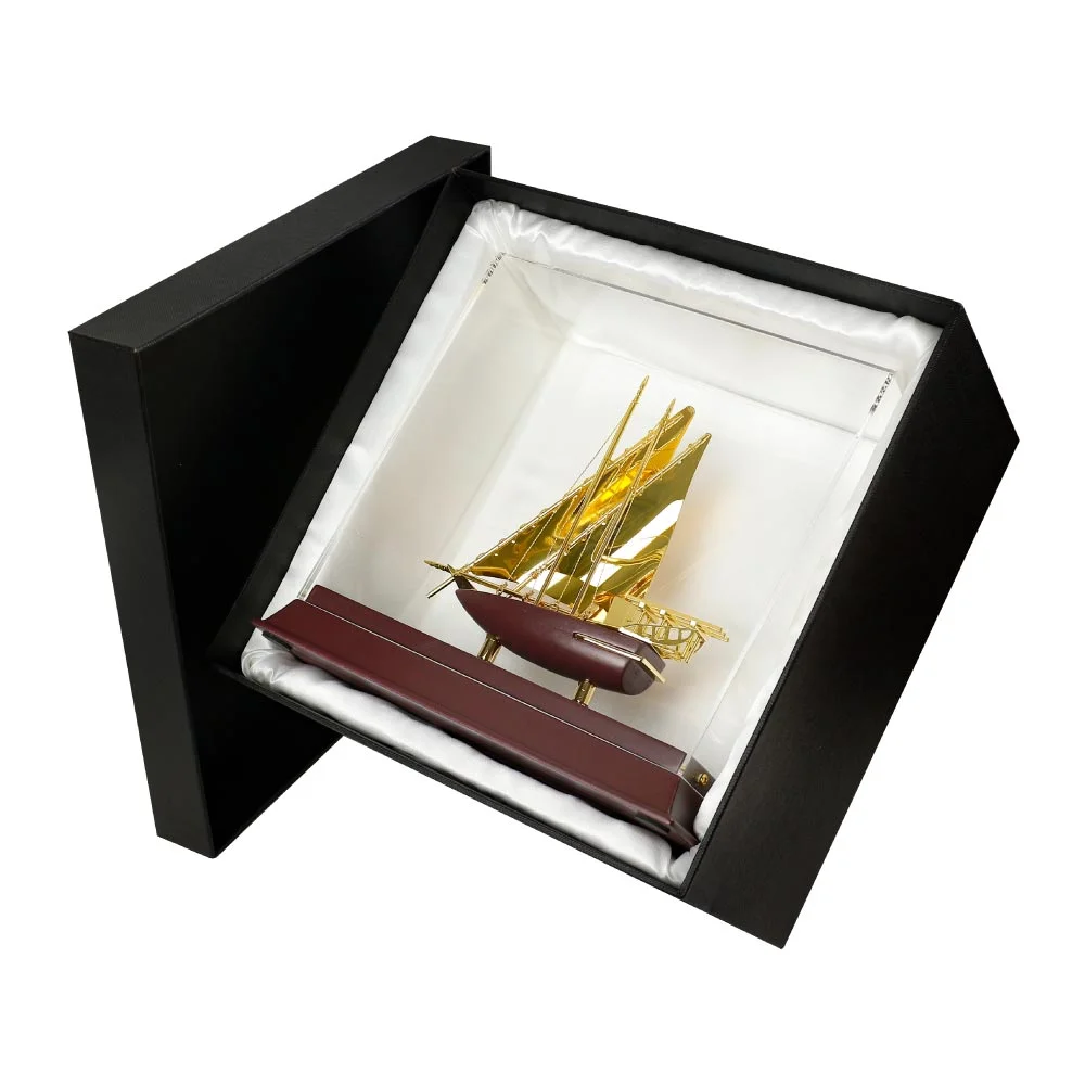 UAE Golden Dhow Memento in Wooden Base and Acrylic Case