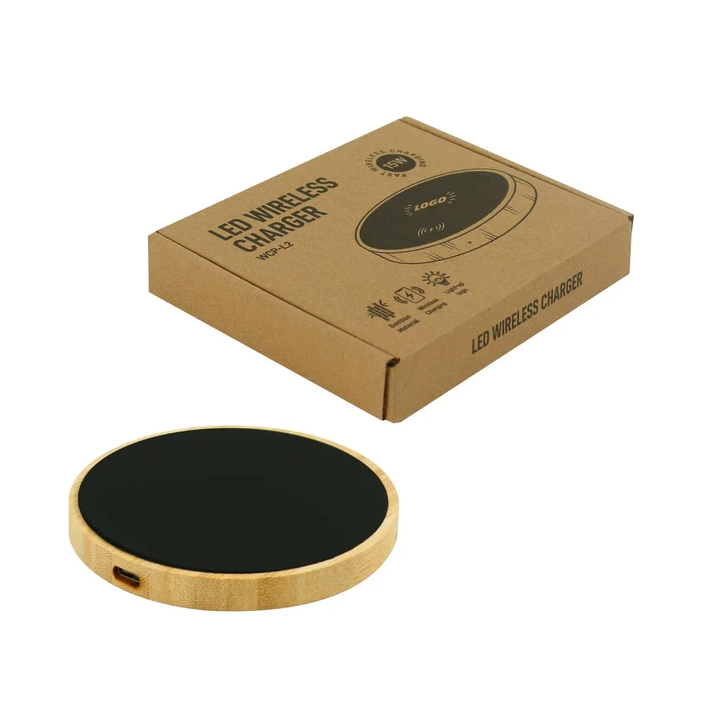 Bamboo Wireless Charger 15W Fast Charging &amp; LED Logo