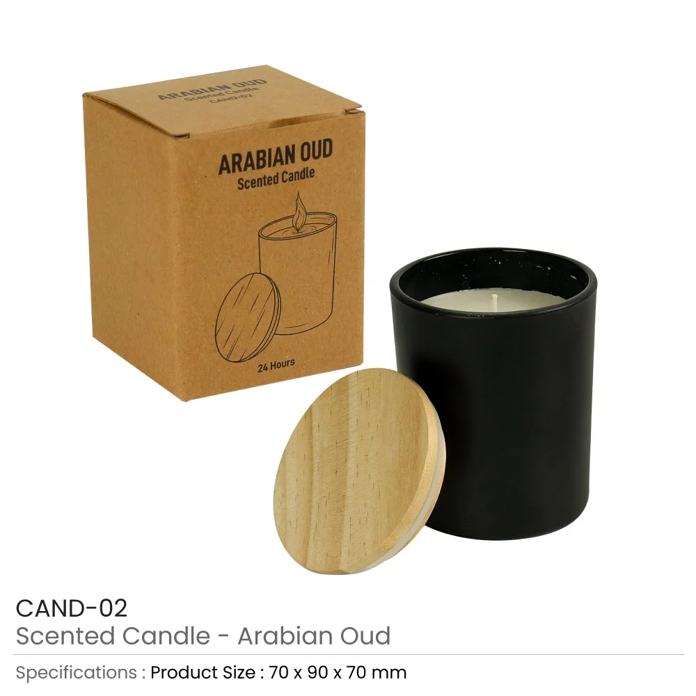 Scented Candles Arabian-Oud and Vanilla Fragrance in Glass Bottle