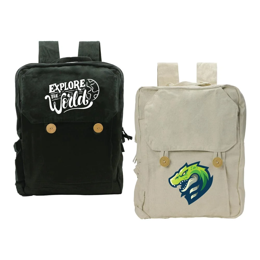 Black Cotton Backpack with Zipper Closure
