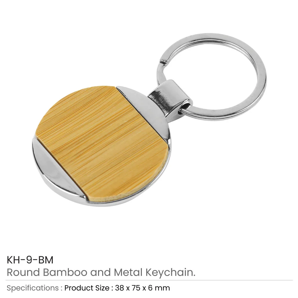 Round Bamboo & Metal Keychains 32mm