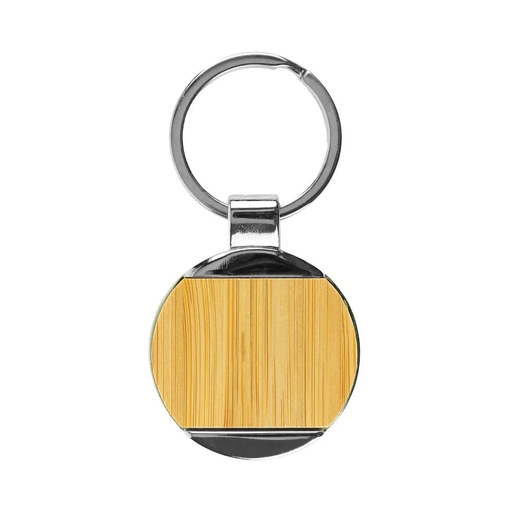Round Bamboo & Metal Keychains 32mm