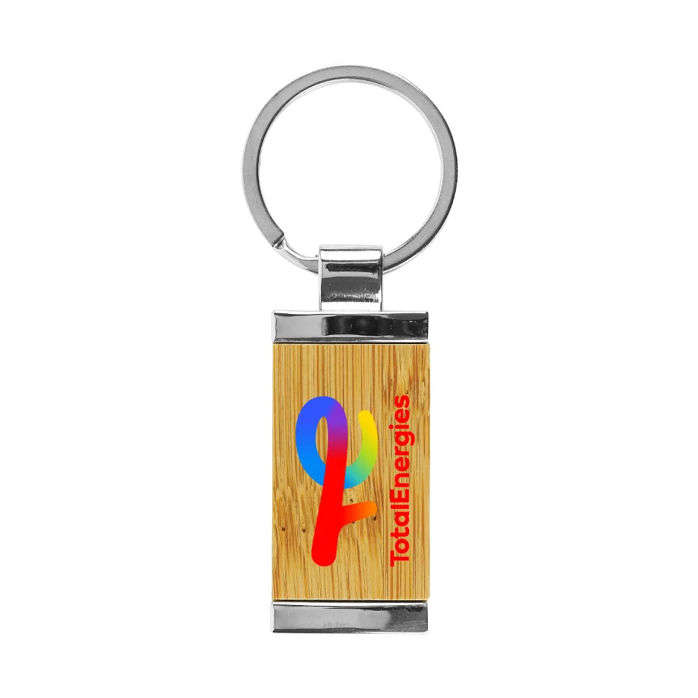 Rectangular Bamboo & Metal Keychains