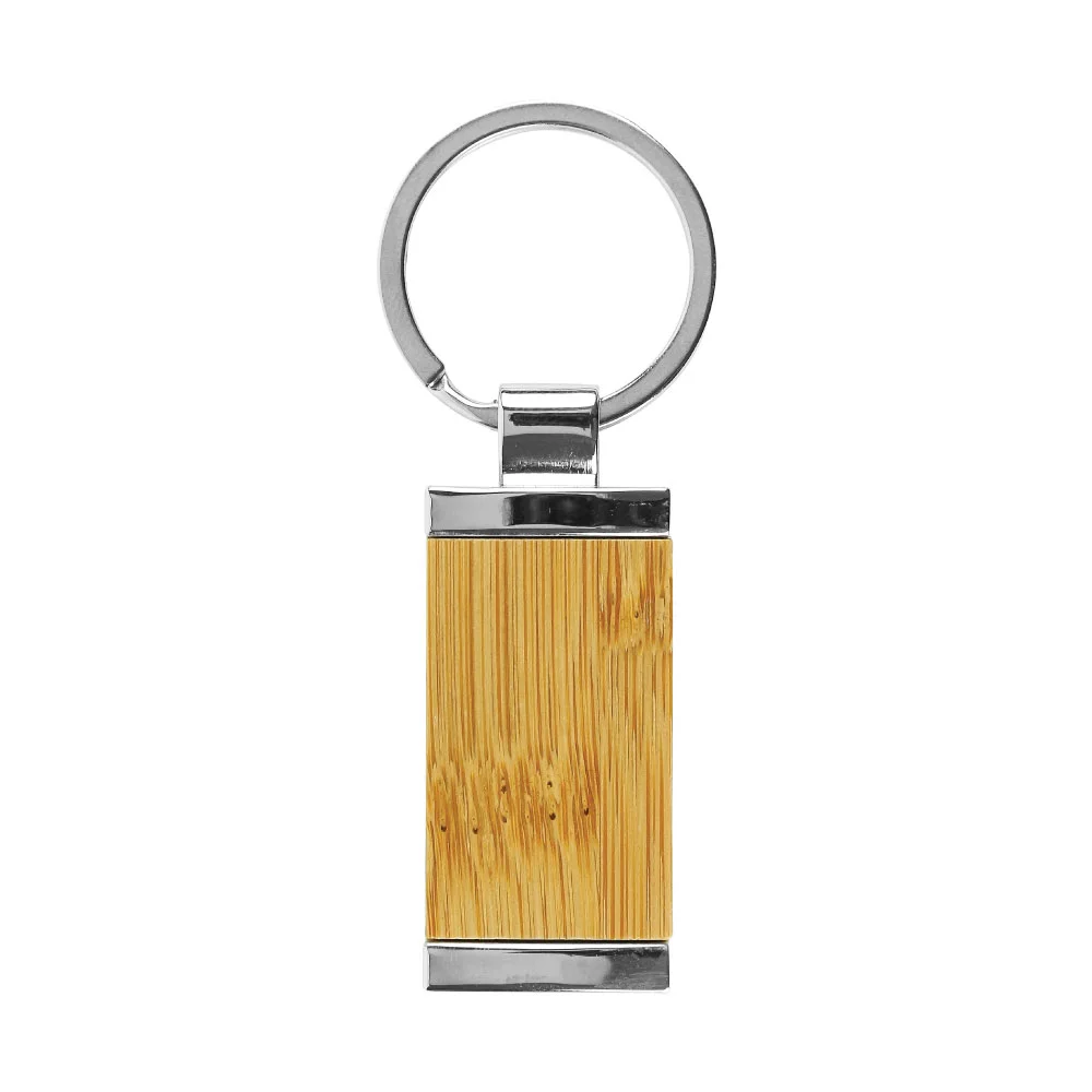 Rectangular Bamboo & Metal Keychains