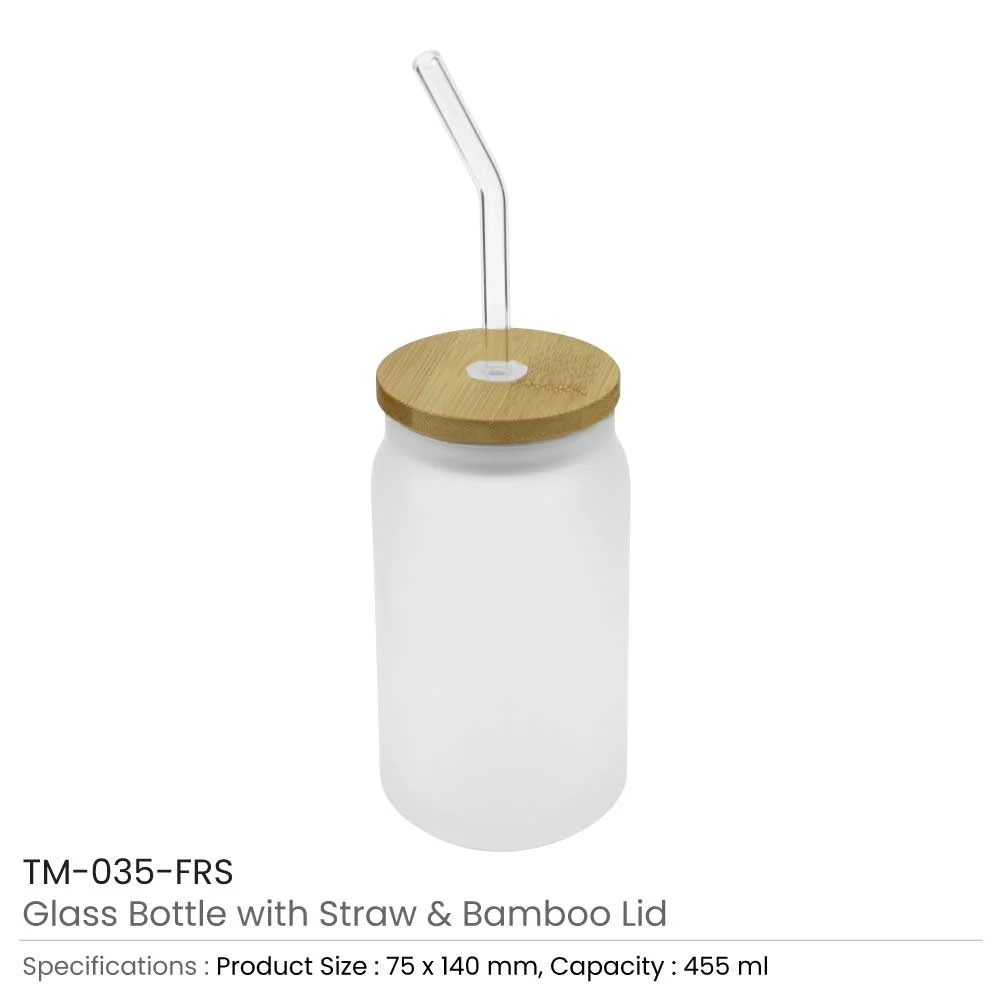 Glass Bottle with Straw and Bamboo Lid