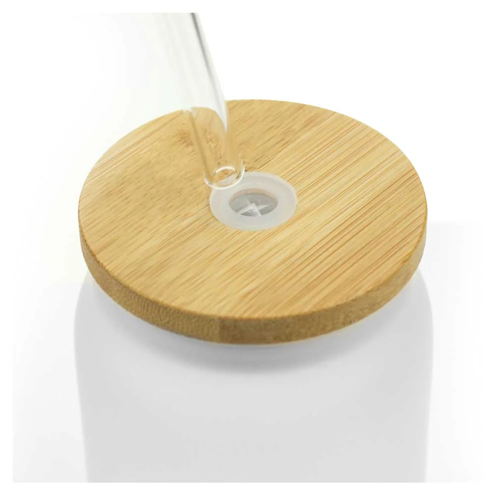 Glass Bottle with Straw and Bamboo Lid