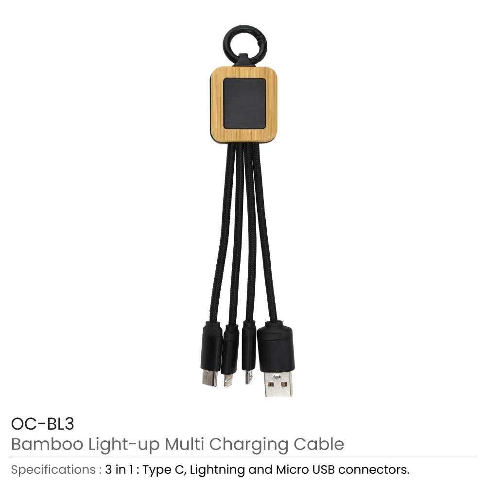 Bamboo Light Up Logo Multi-Charging Cables